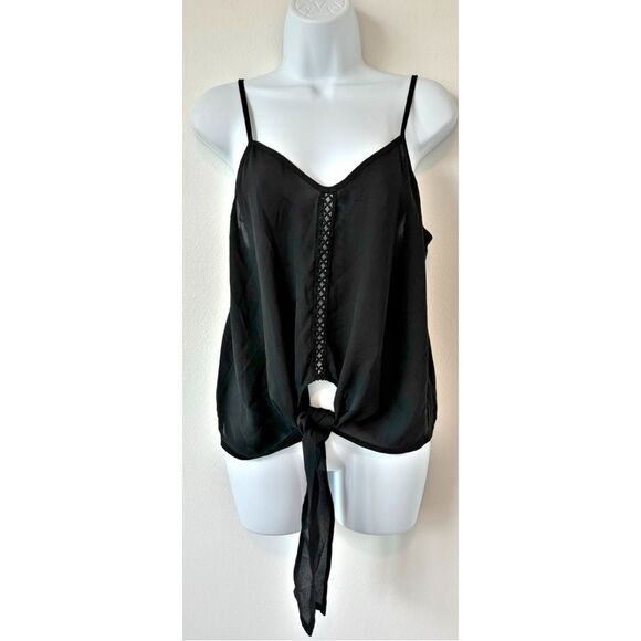 3/$15 Shein Sheer Front Tie Black Tank Womans Size Medium - Picture 1 of 9